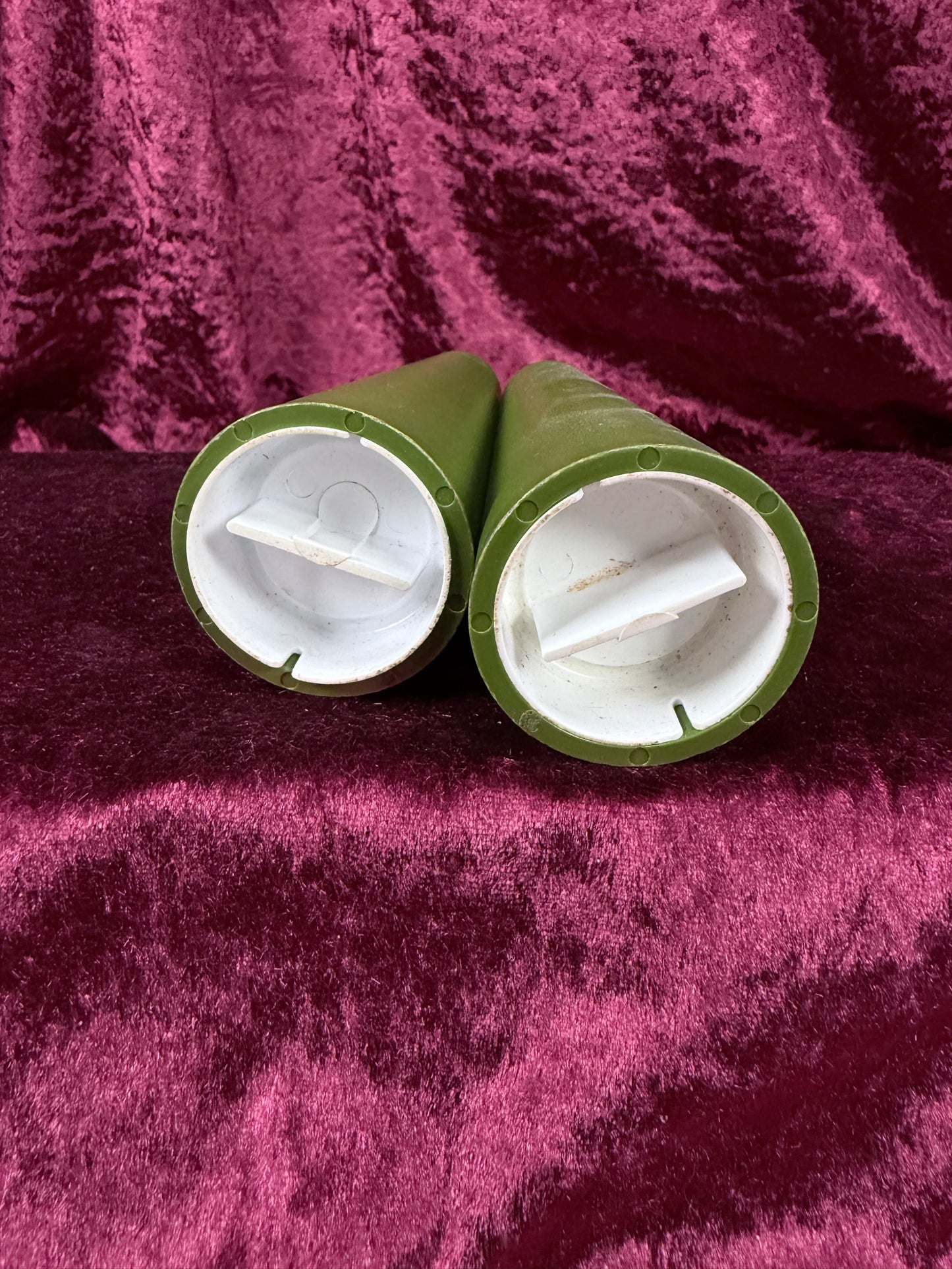 Vintage Avocado Green Plastic Salt and Pepper Shakers - 1970s Scandinavian Modern Style