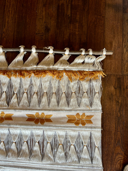 Vintage Colombian Woven Wall Hanging - 1970s Boho Tapestry - Cream and Gold