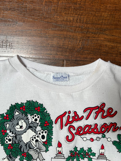 Vintage Clothing - Pullover Sweatshirt - Meowy Christmas - Saxon Cove - Medium
