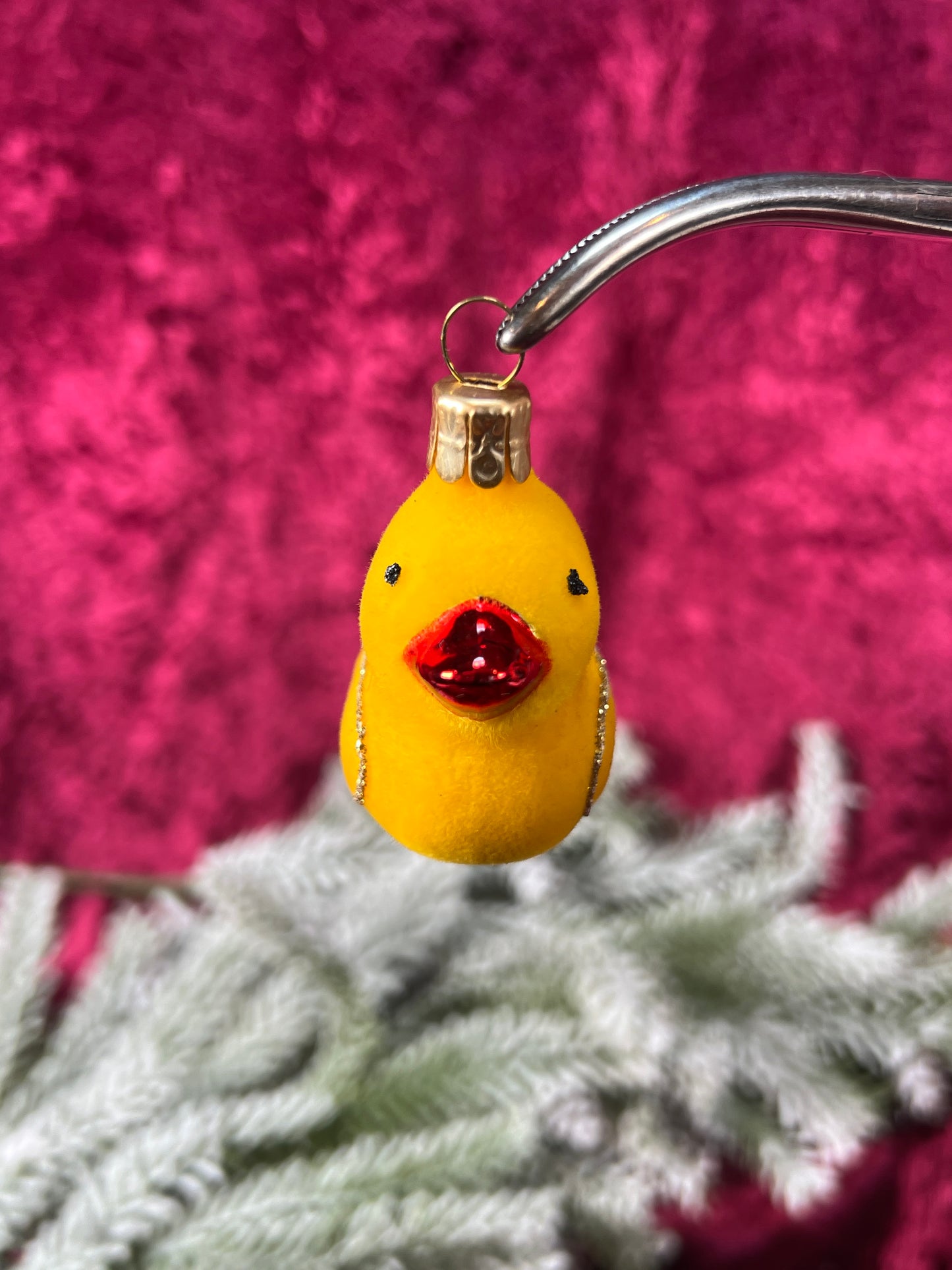 Vintage Christmas - Handblown Glass Ornament - Fuzzy Rubber Ducky