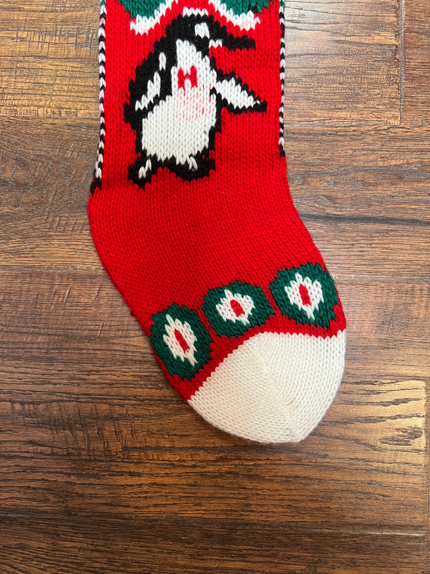 Vintage Christmas - Knit Stocking - Christmas Tree on Red