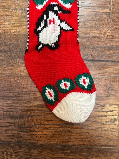 Vintage Christmas - Knit Stocking - Christmas Tree on Red