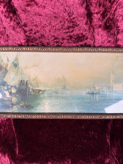 Antique Framed Chromolithograph Wall Art - Traders In The Grand Canal of Venice