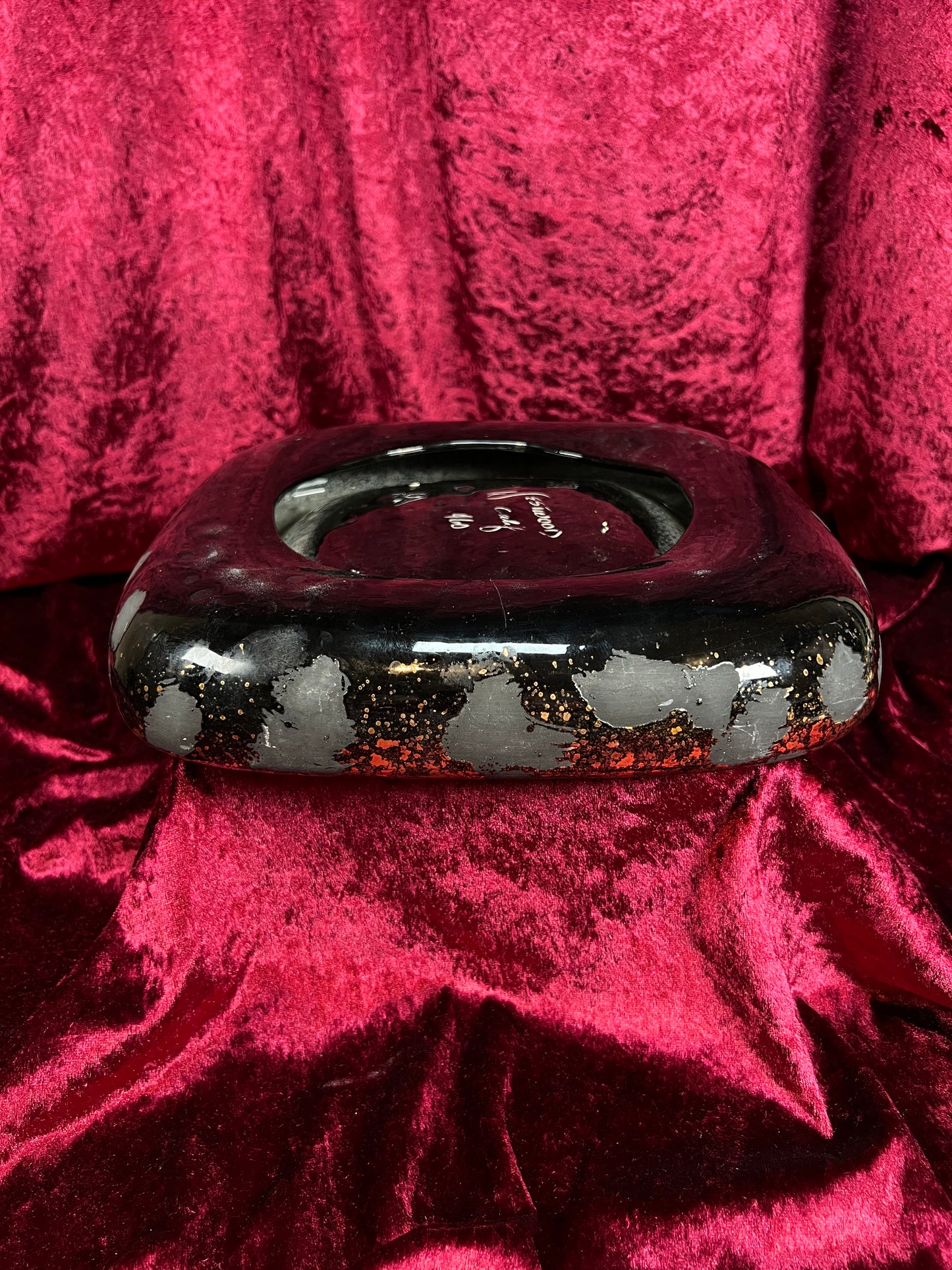 Vintage Mid Century Ceramic Ashtray - Westwood California Metallic Gold Black Leopard Print Glaze