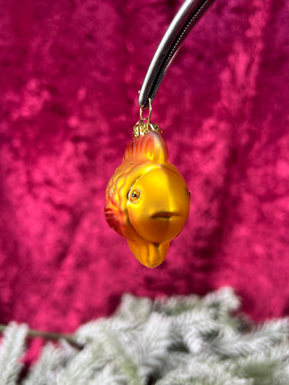 Vintage Christmas - Handblown Glass Ornament - Yellow-Orange Exotic Fish - Department 56