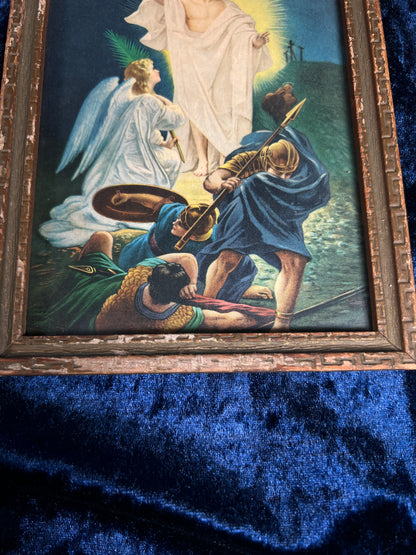 Vintage Religious Framed Print – Resurrection of Jesus Christ Lithograph
