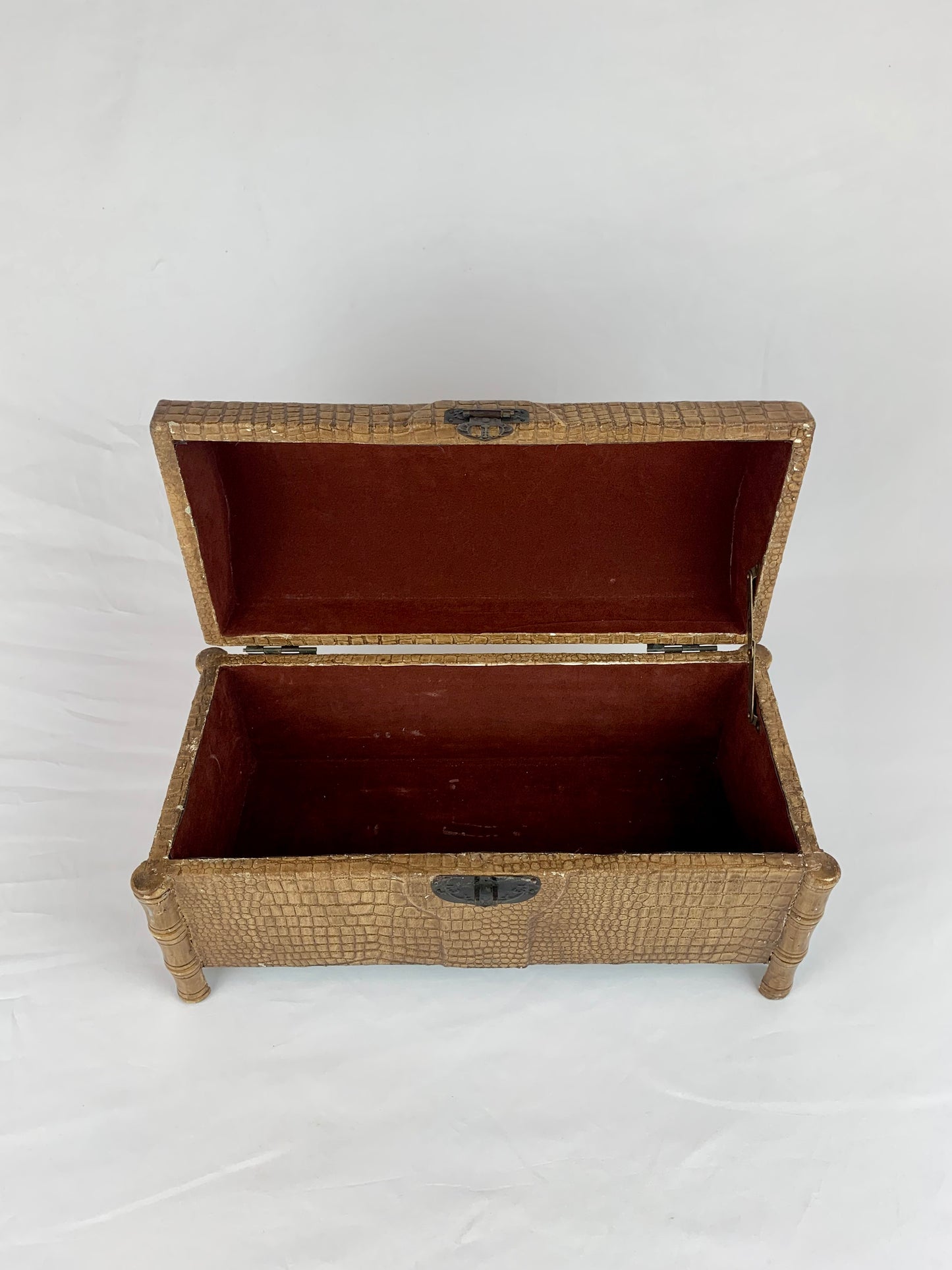 Faux Brown Alligator Skin Treasure Box w/ Bamboo Stalk Legs