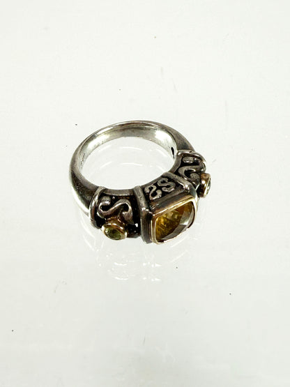 Vintage Jewelry - Gabrielle Bruni Ring - Two Tone Silver & 18k Yellow Gold - Citrine and Peridot - Size 7