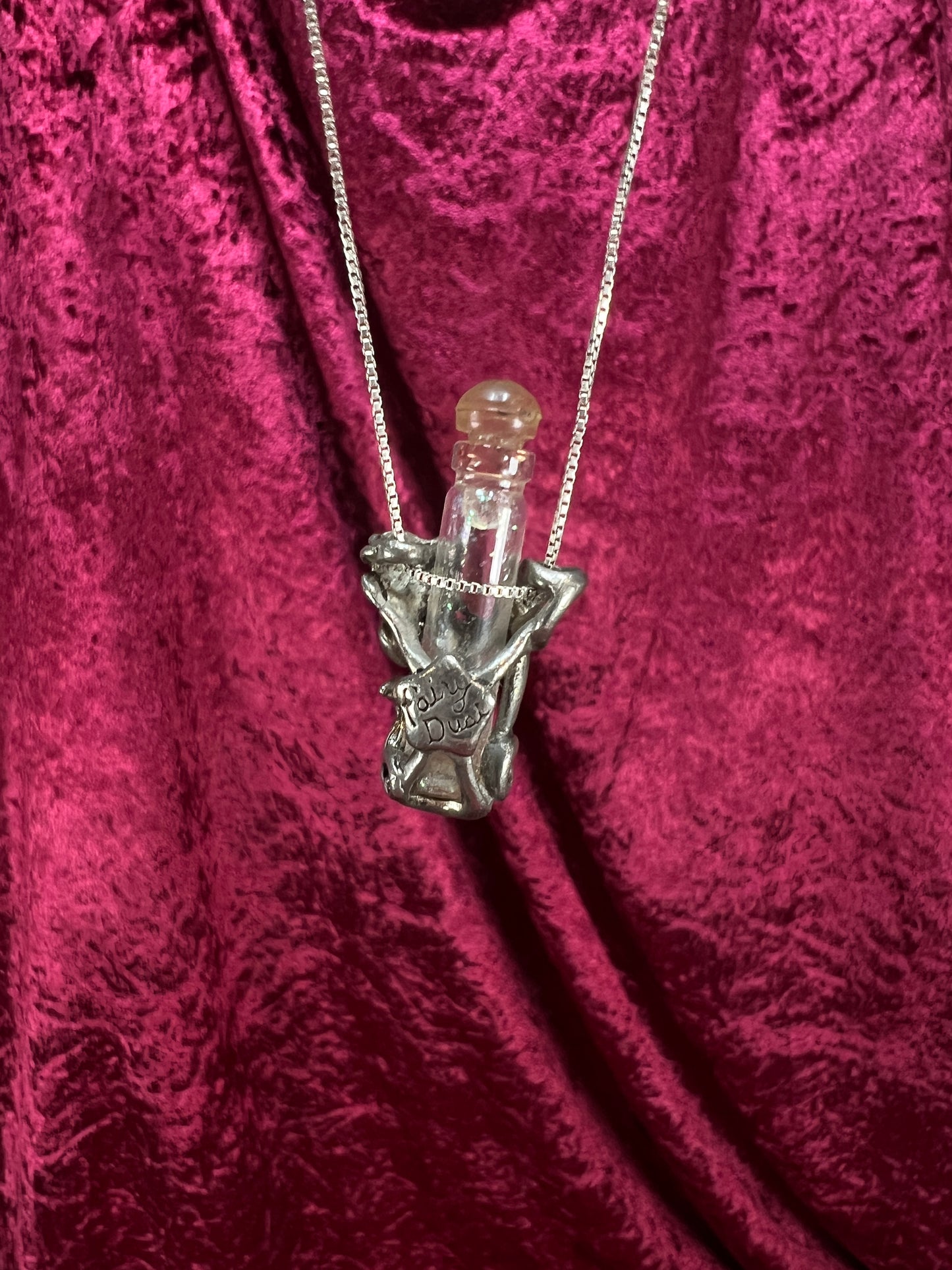 Vintage Sterling Silver Necklace - Fairy Dust Glass Vial Pendant