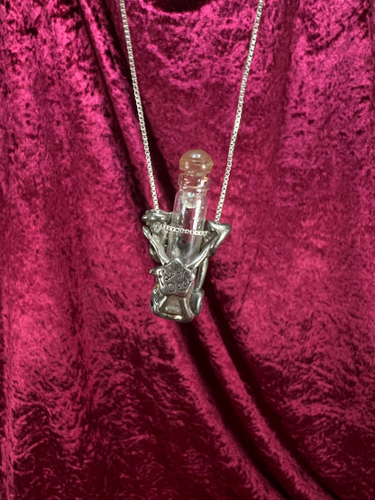 Vintage Sterling Silver Necklace - Fairy Dust Glass Vial Pendant