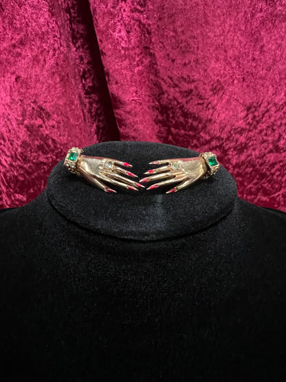 Vintage 1940s Gold Tone Clip On Earrings - CORO Bejeweled Hand Figural Jewelry
