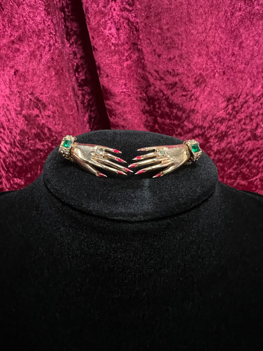 Vintage 1940s Gold Tone Clip On Earrings - CORO Bejeweled Hand Figural Jewelry