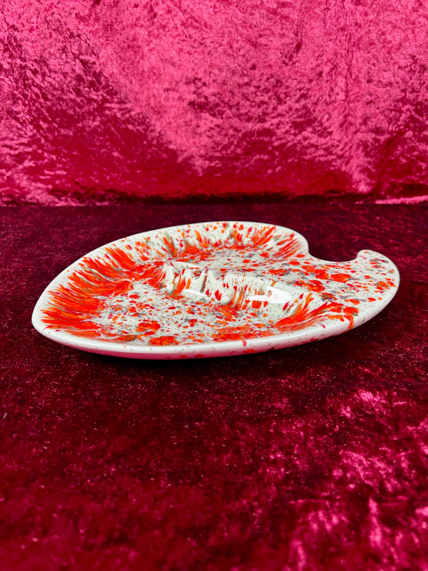 Vintage Ashtray - Sculptural Ceramic Drip Glaze - Mid Century Modern Orange - Large