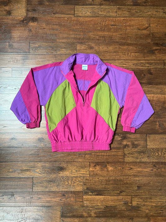 Vintage Clothing - Lightweight Windbreaker Jacket - Half Zip - Color Blocks - Small - Cheetah