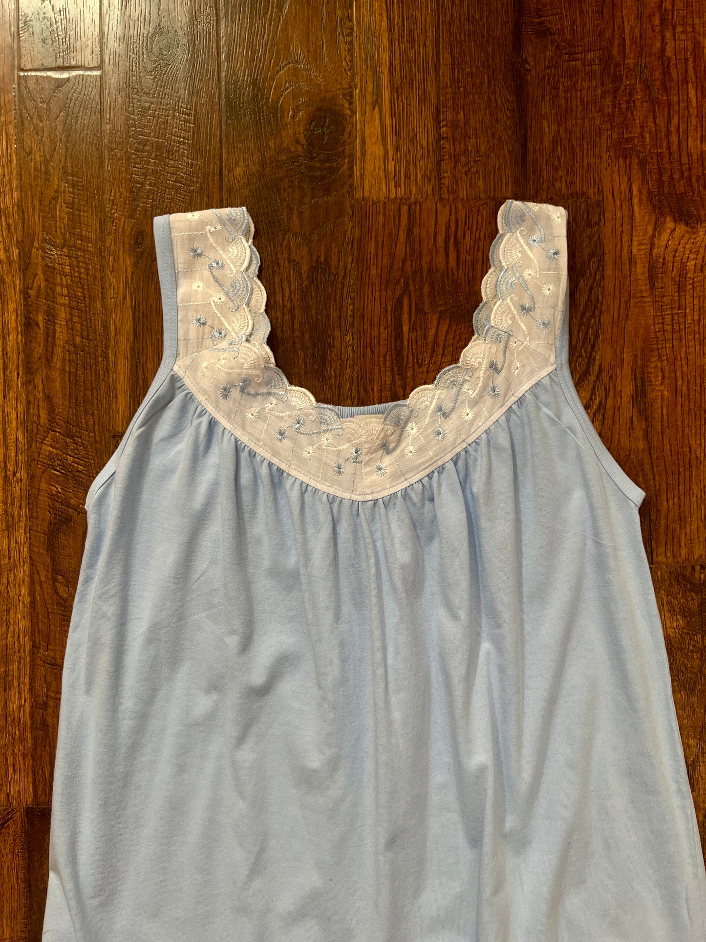 Vintage Blue Cotton Blend Nightgown - Embroidered Lace Yoke - Anthony Richards