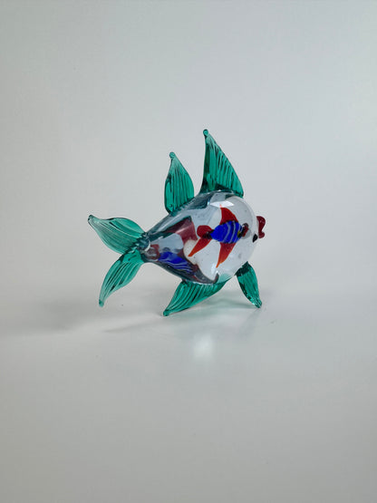 Teal & Clear Murano Style Glass Fish Sculpture - 3.25"