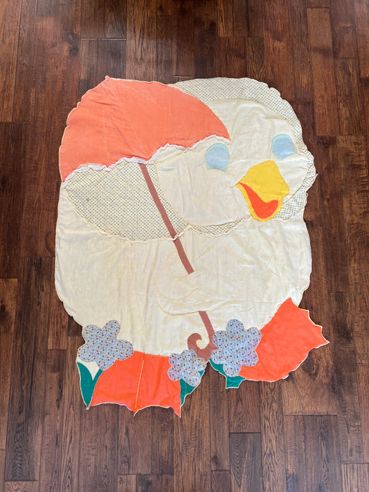Vintage Linens - Handmade Baby Quilt - Duck with Umbrella Blanket