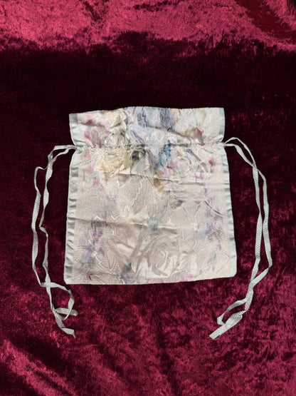 Vintage Satin Floral Drawstring Pouch – Pastel Jacquard Lingerie Bag