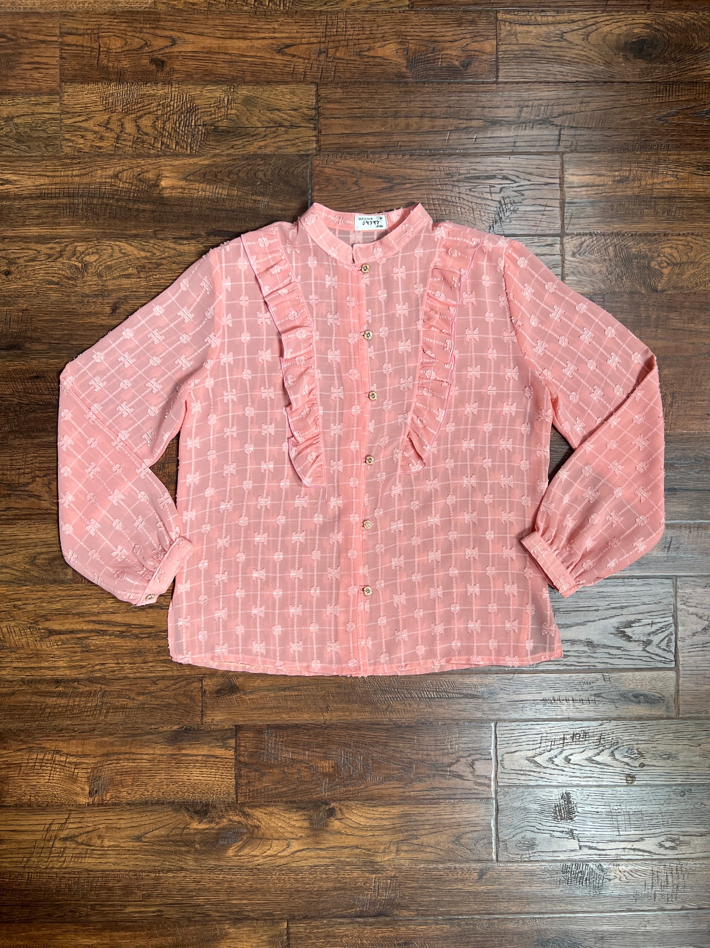 Vintage Clothing - Semi-Sheer Textured Blouse - Peach Pink - Medium