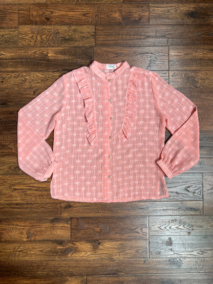 Vintage Clothing - Semi-Sheer Textured Blouse - Peach Pink - Medium