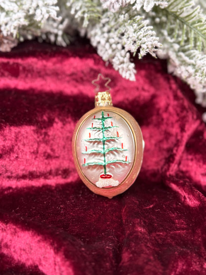 Vintage Christmas - Double-Sided Handblown Glass Ornament - Old World Christmas Tree and Santa - Inge Glas - Germany