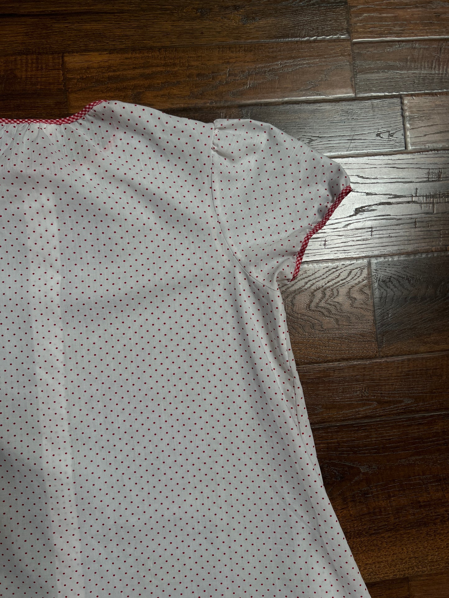 Vintage Cotton Blend Nightie - White Red Polka Dot Button Front - Size Large