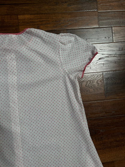 Vintage Cotton Blend Nightie - White Red Polka Dot Button Front - Size Large