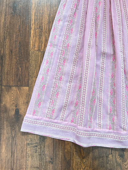 Vintage Circle Skirt - Pink Floral Stripe Semi Sheer Midi - Small
