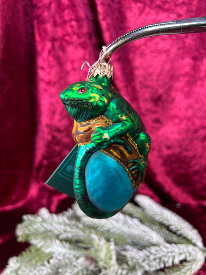 Vintage Christmas - Handblown Glass Ornament - Bright Green Lizard - Ornimals by Discovery Channel - Poland