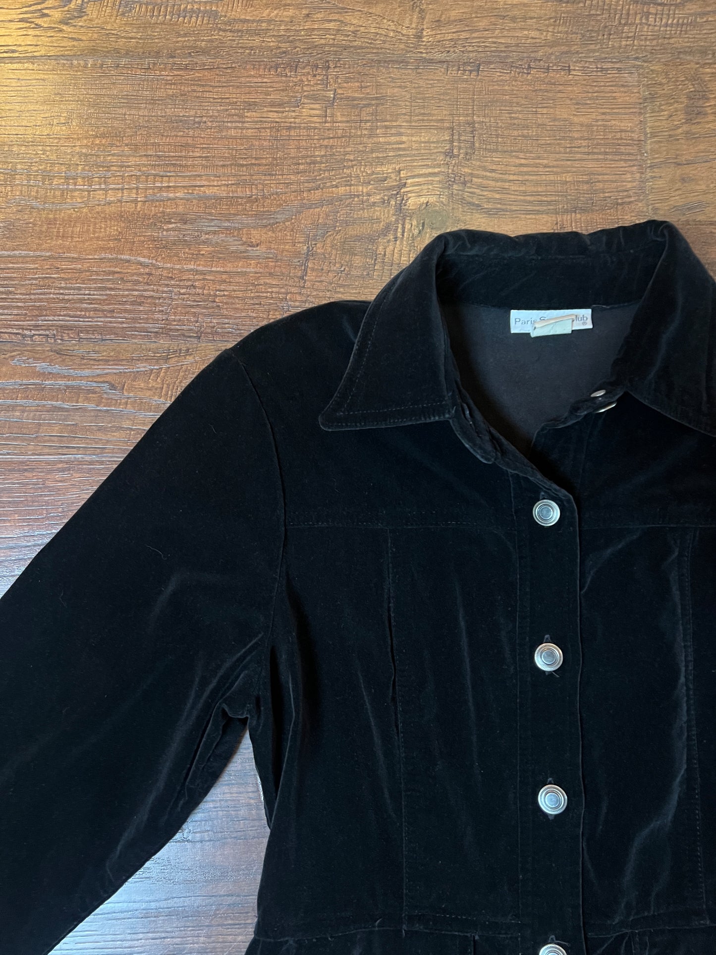 Vintage Paris Sport Club Cotton Velvet Utility Jacket - Black Fitted Snap Front - Medium