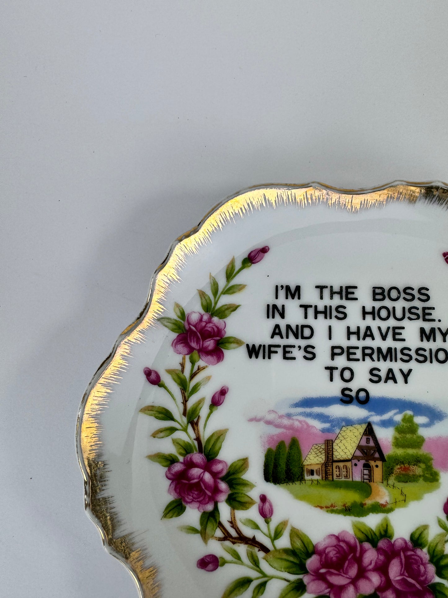 Vintage Kitsch Gag Gift Wall Plate - "Im The Boss In This House" Husband Wife Joke