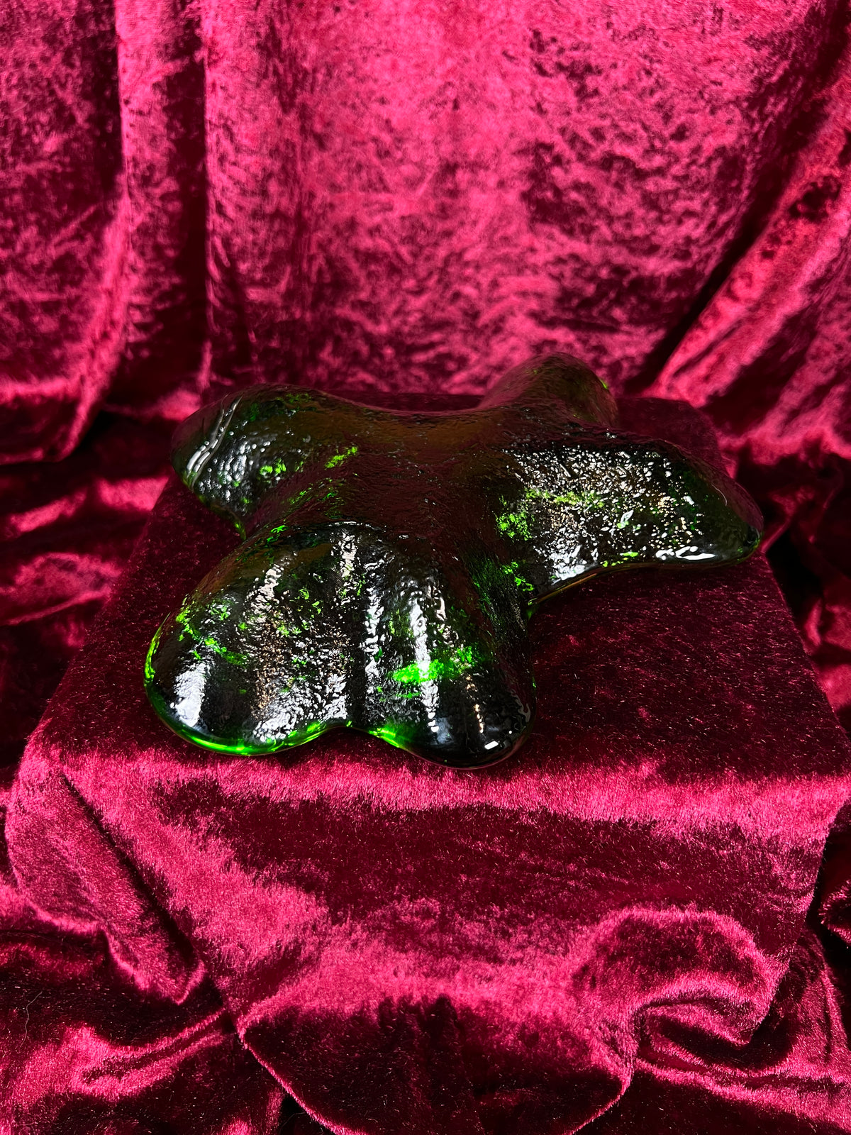 Vintage Blenko Handblown Ashtray - Green Amoeba Freeform Art Glass Trinket Dish