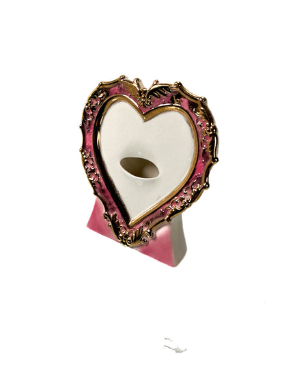 Vintage Vase - Mid Century Pink Valentine Heart with Gold Filigree - Japan