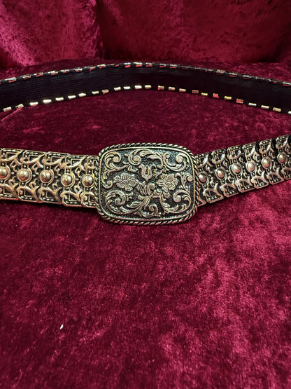 Vintage Accessories - y2k Bijoux Terner Stretchy Linked Metal Belt - Gold with Floral Filigree