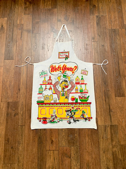 Vintage 1950s Pinafore Apron - Wot’s Yours? - Cartoon Bar Graphic