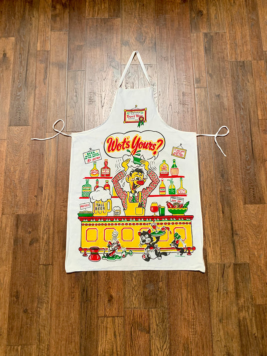 Vintage 1950s Pinafore Apron - Wot’s Yours? - Cartoon Bar Graphic