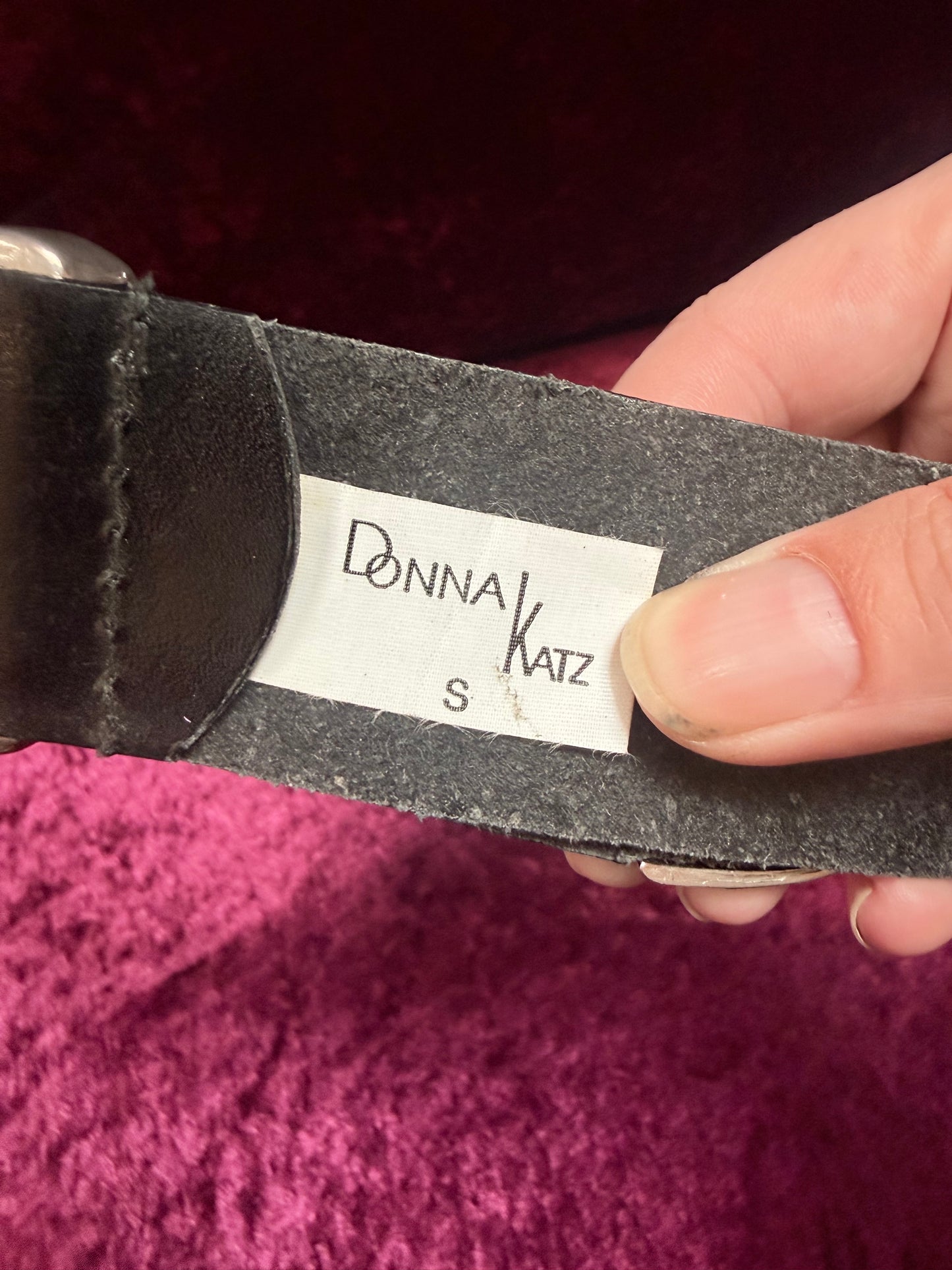 Vintage 1990s Donna Katz Bonded Leather Belt - Black with Silver & Gold Studs
