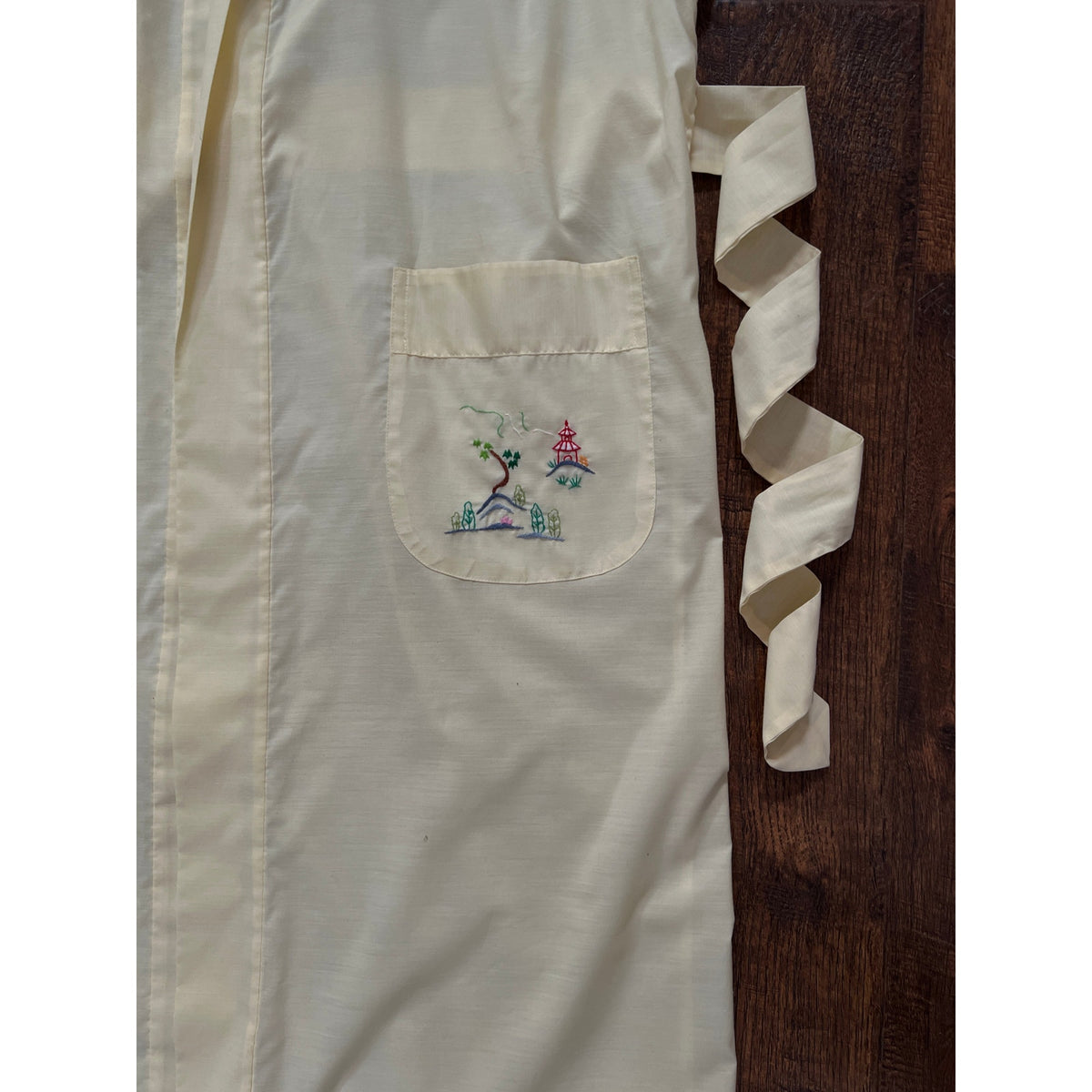 Vintage Jodie Arden Kimono Robe – Pale Yellow Embroidered Asian Garden Motif