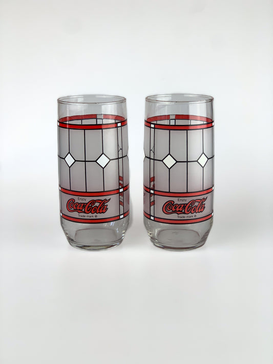 Vintage 1985 Libbey Glass Coca-Cola Frosted Tumblers - Set of 2