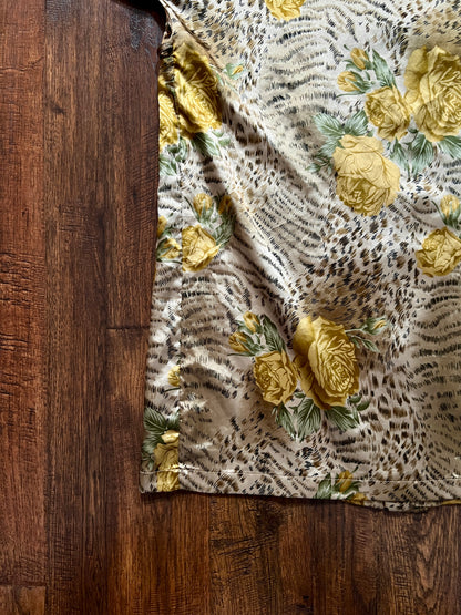 Vintage Robe and Nightgown Nightwear Set - Animal and Yellow Rose Print - Night Essence