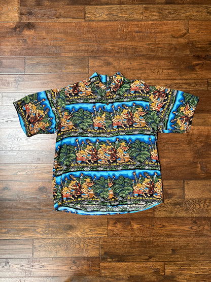 Vintage Clothing - Short Sleeve Button Up Hawaiian Shirt - Tropical Party Scene - Dietrich Varez - Reyn Spooner - Medium