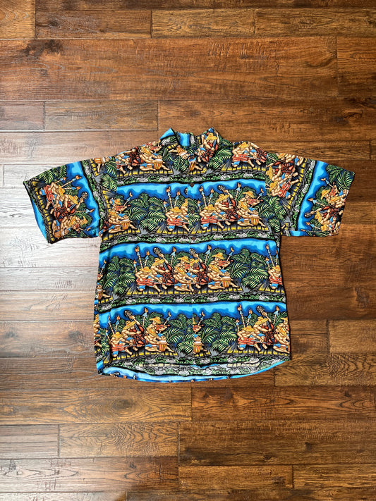 Vintage Clothing - Short Sleeve Button Up Hawaiian Shirt - Tropical Party Scene - Dietrich Varez - Reyn Spooner - Medium