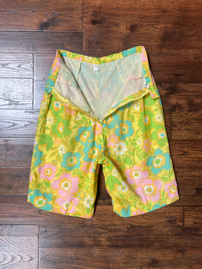 Vintage Clothing - Bermuda Shorts - Groovy Pastel Floral - X-Small - Tailored in California
