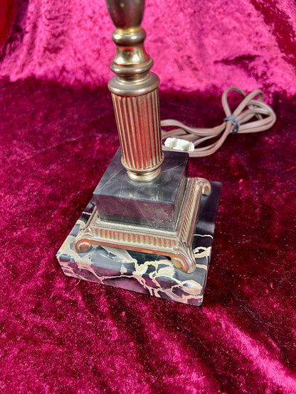 Antique Marble and Brass Sinumbra Style Hurricane Lamp – Frosted Glass Shade with Crystal Prisms