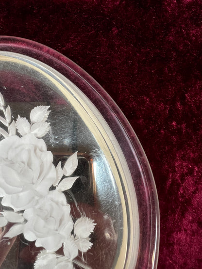 Vintage Lucite Hand Mirror - Reverse Carved Rose Bouquet Vanity Mirror