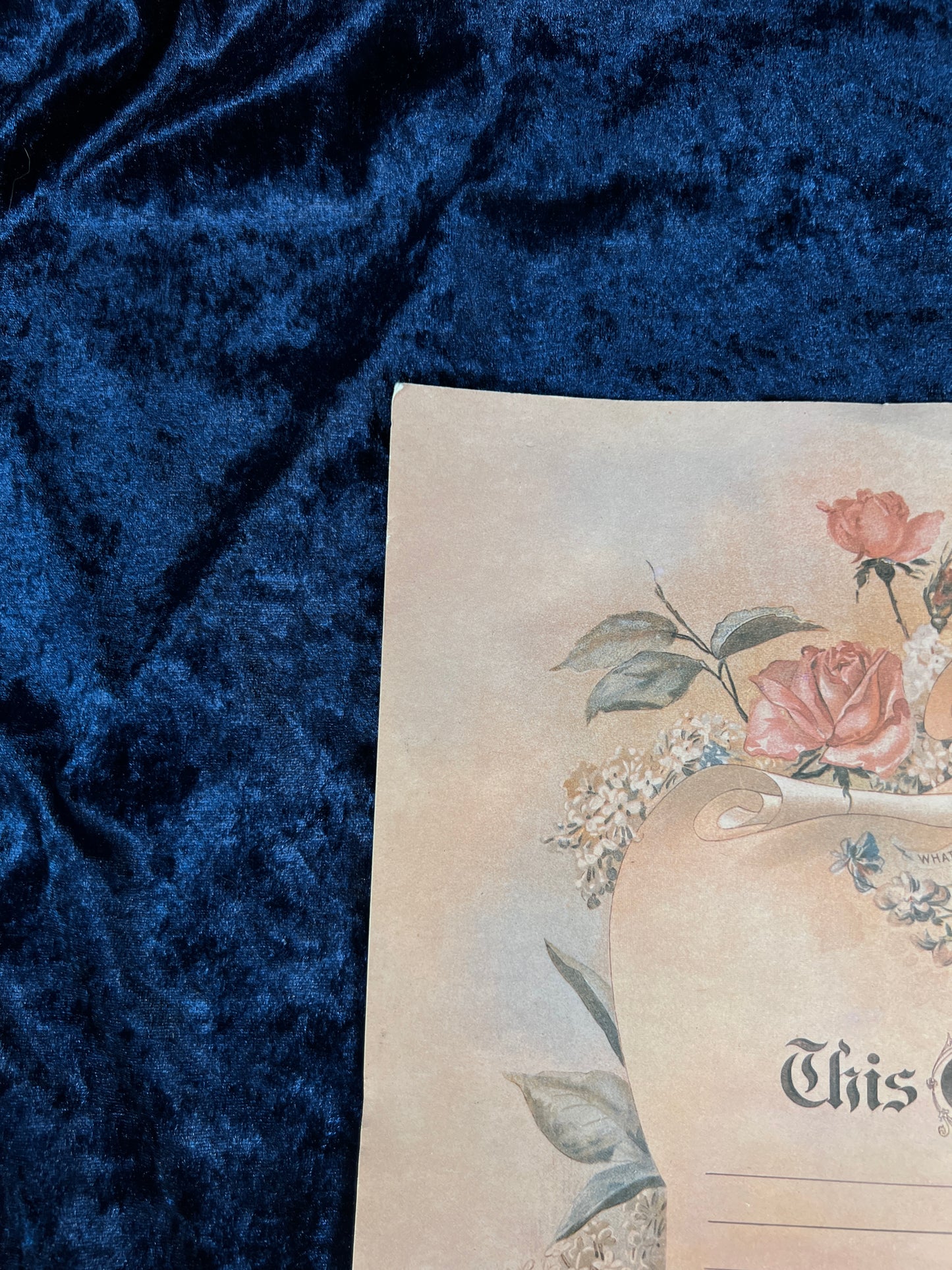 Vintage Paper Marriage Certificate - Victorian Style Pink Roses Holy Matrimony Keepsake