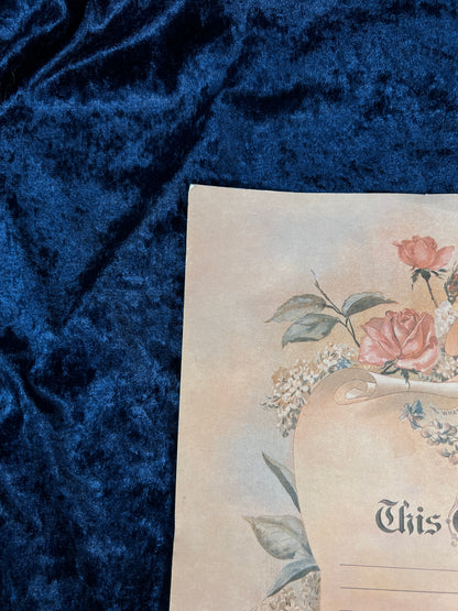 Vintage Paper Marriage Certificate - Victorian Style Pink Roses Holy Matrimony Keepsake