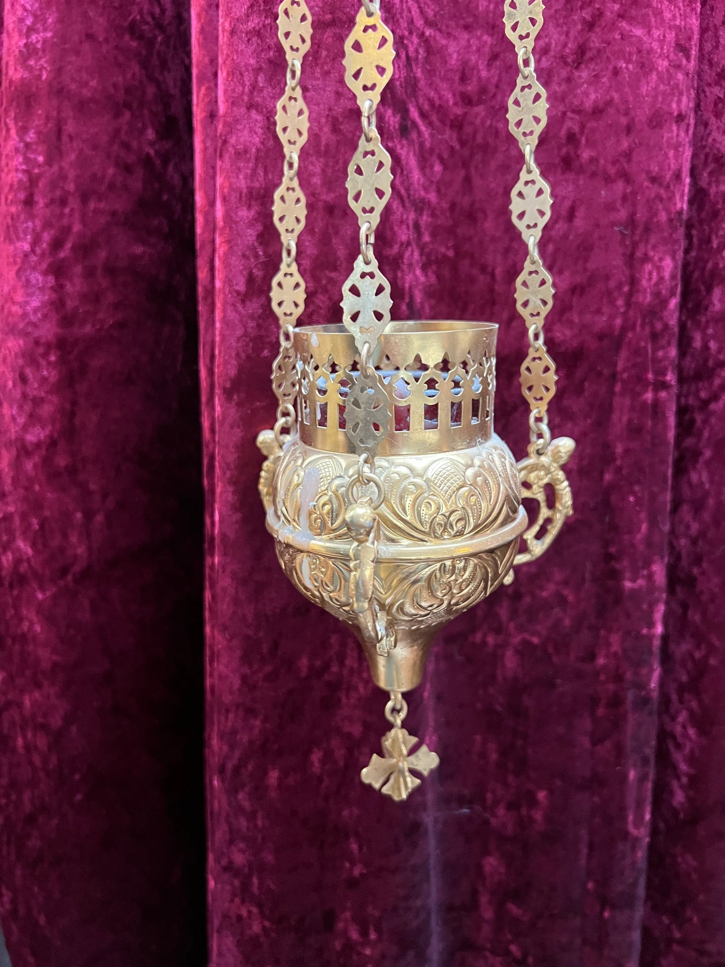 Vintage Religio - Antique Sanctuary Candle Lamp / Incense Censer - Gold and Cherubs