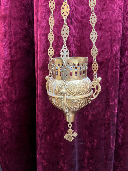 Vintage Religio - Antique Sanctuary Candle Lamp / Incense Censer - Gold and Cherubs