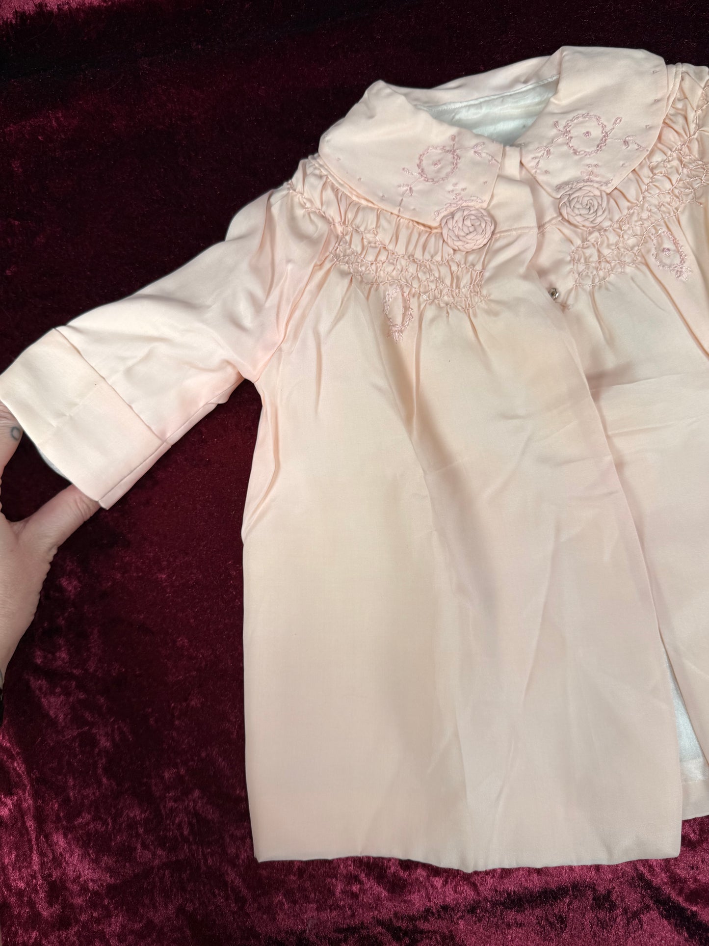 Vintage Silk Baby Capelet – Blush Pink Embroidered Lined Infant Coat